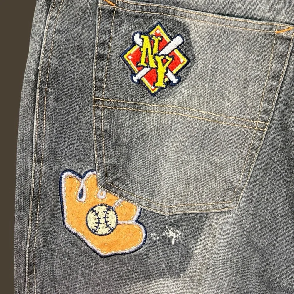 Raw Blue First Team Baggy Jeans 38x34 Blue Vintage Y2K Hip Hop Denim‎